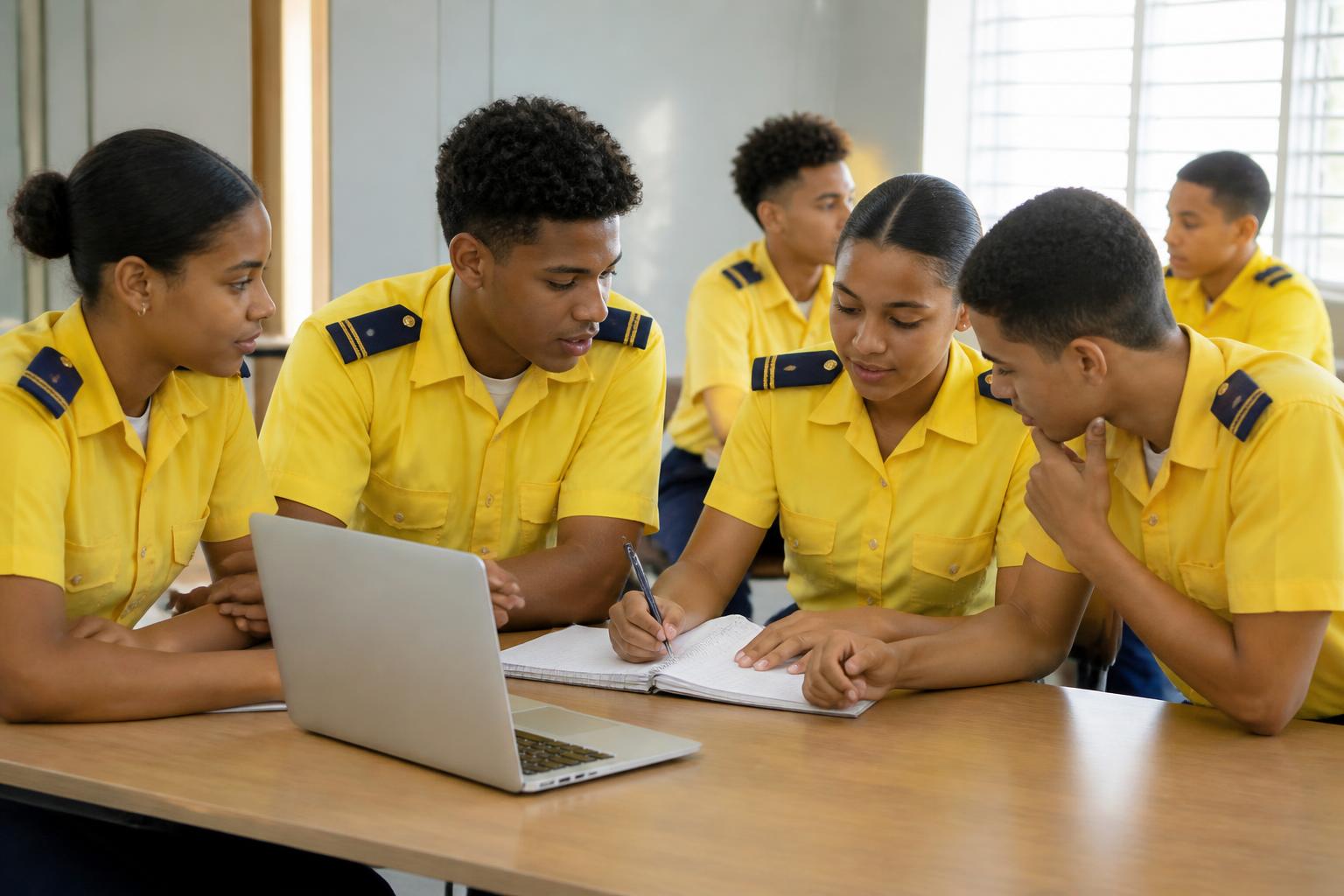 Estudiantes trabajando en equipo